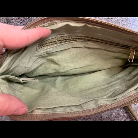 Vintage Taupe Leather Handbag Beige Convertible Clutch - Picture 3 of 8